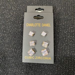 New With Tags 3 Pack Cubic Zirconia Square Stud Earrings